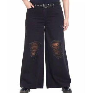 Hot Topic 7 Wide Leg Baggy High Rise Black Women’s Jeans Distressed